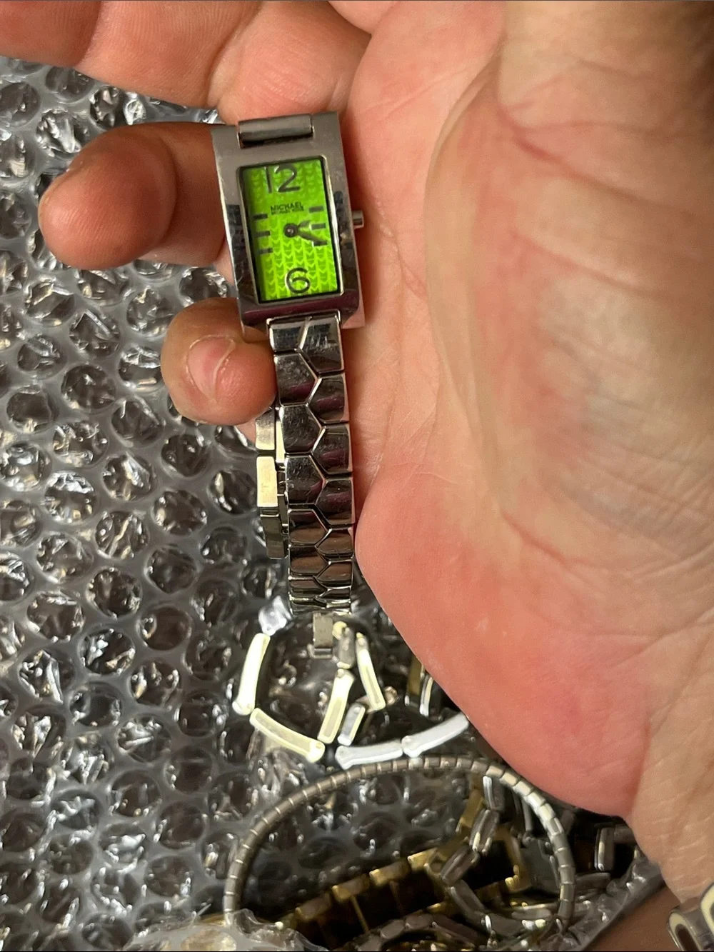 Michael Kors Silver-Tone Bracelet Watch with Neon Green Patterned Dial - Picture 11 of 11
